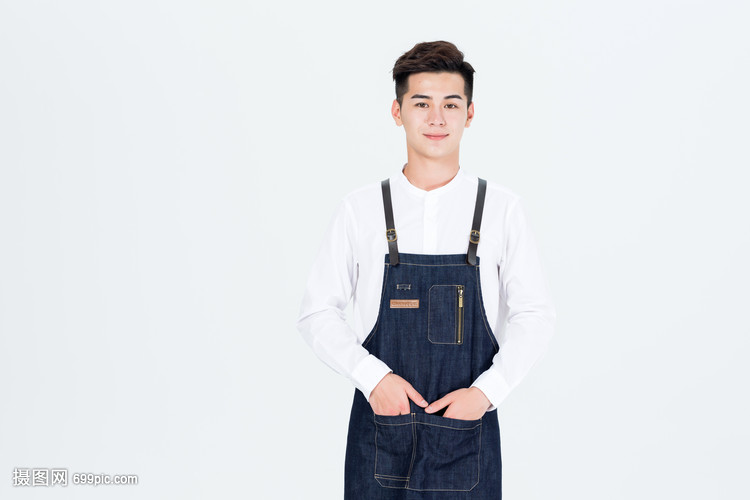 穿著圍裙的咖啡師年輕男性形象