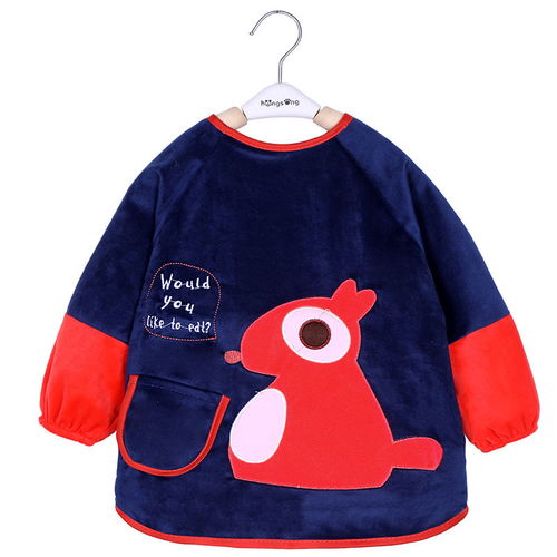 寶寶吃飯罩衣男女童水晶絨兒童圍裙秋冬長(zhǎng)袖防水反穿衣嬰兒吃飯衣