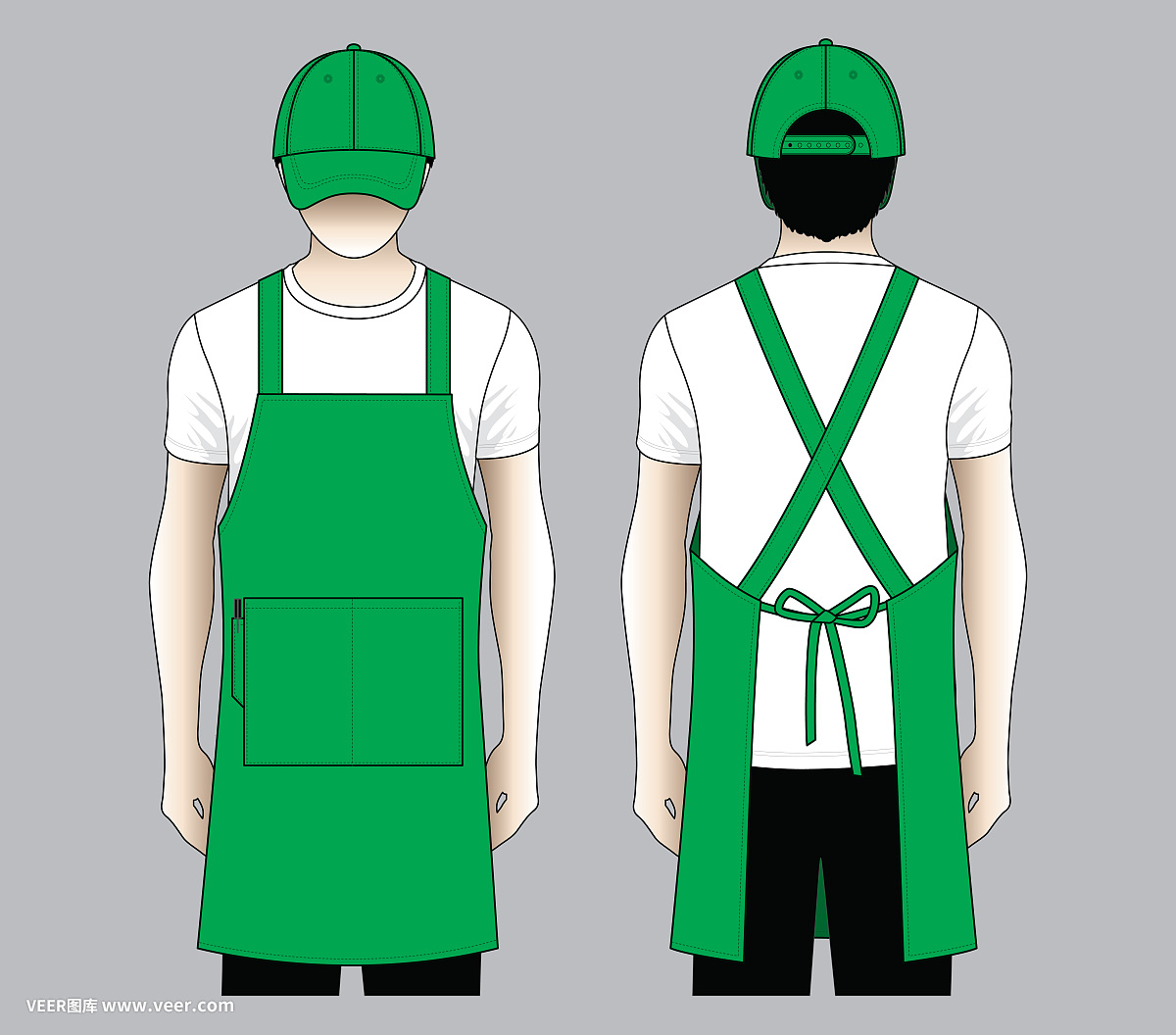 餐廳綠色統一矢量(圍裙和棒球帽)